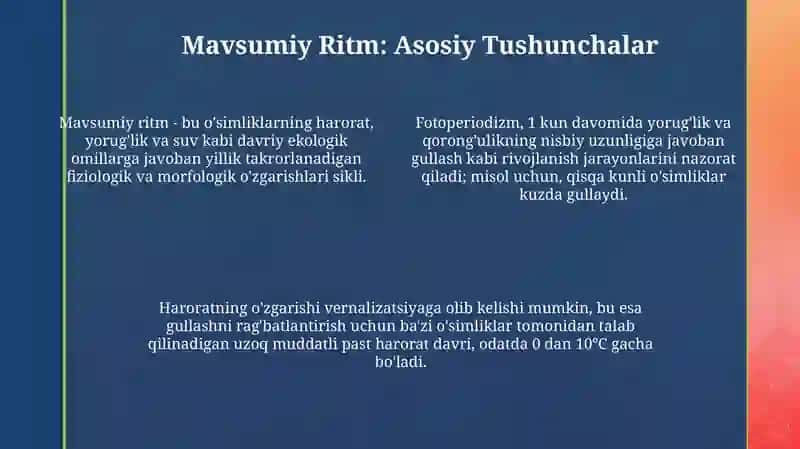 O'simliklarning individual rivojlanishi ontagi nez va mavsumiy ritmika 4