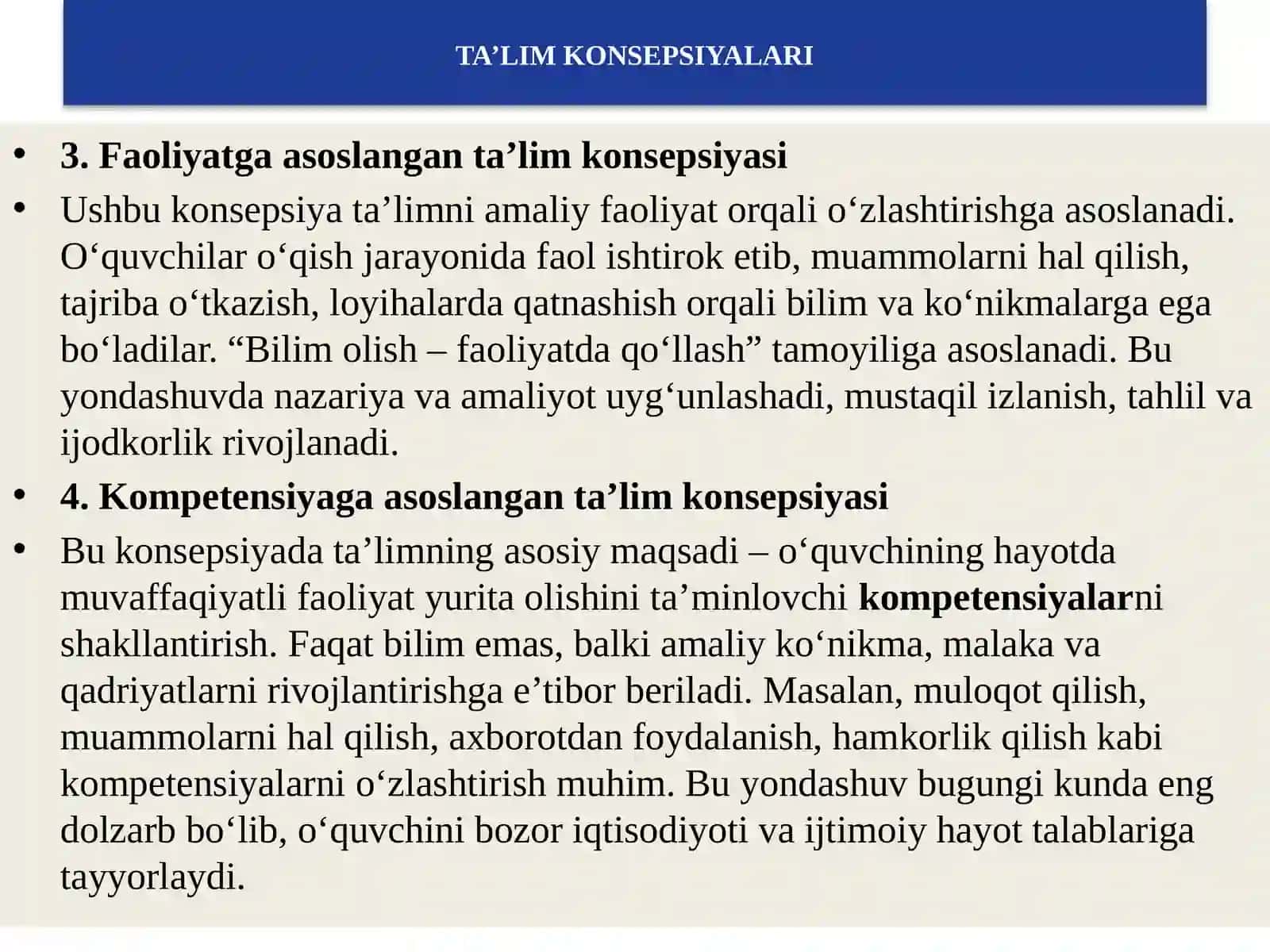 TA’LIM KONSEPSIYALARI VA NAZARIYALARI PEDAGOGIK TEXNOLOGIYALAR ASOSI SIFATIDA 4