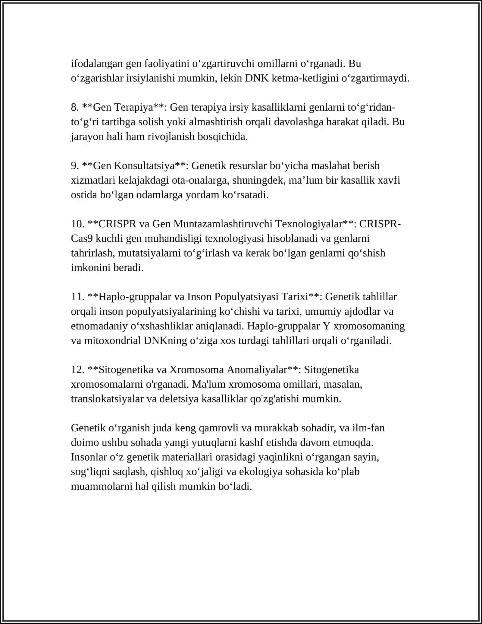 ODAM GENETIKASI VA UNING UZIGA XOS TAMONLARI.GENEALOGIK USUL. IRSIYLANISH HILLARI. ODAMLARDA YAXSHI O’RGANILGAN DOMINANT VA RESESSIV BELGILAR 4