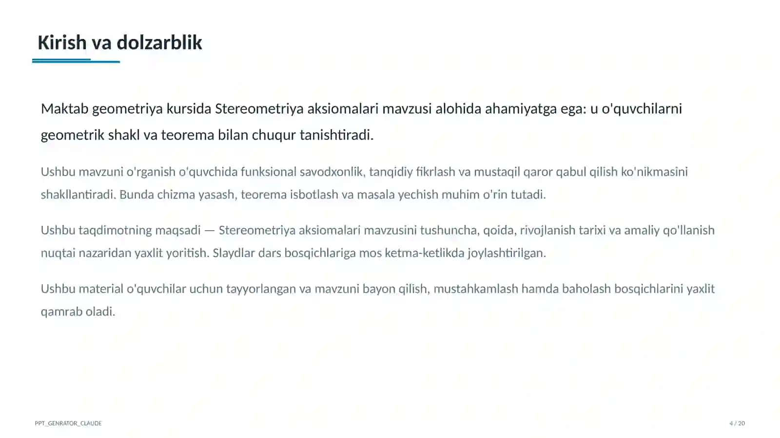 Stereometriya aksiomalari (10-sinf) 4