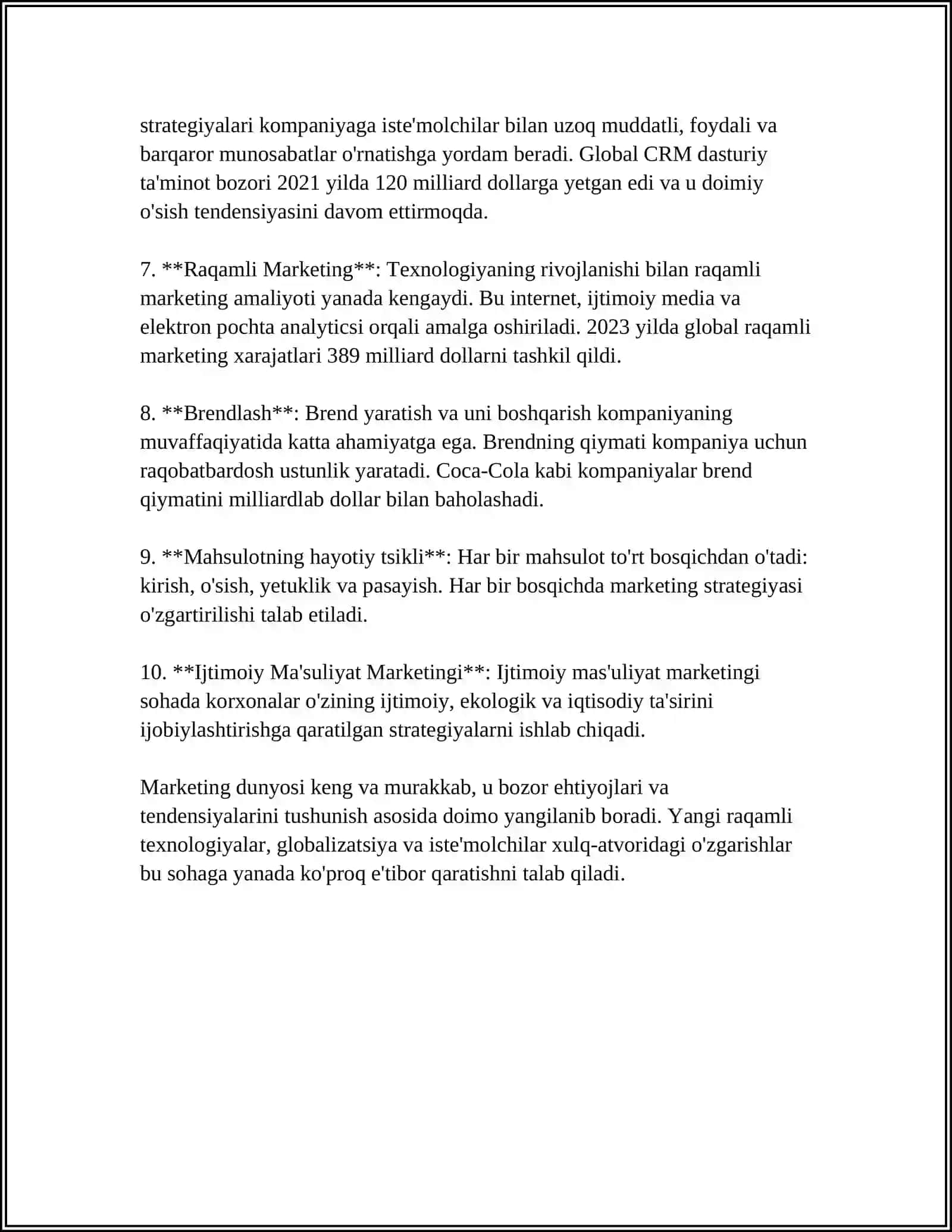BIZNES ASOSLARI BOYICHA MARKENTINGNING ORNI 4