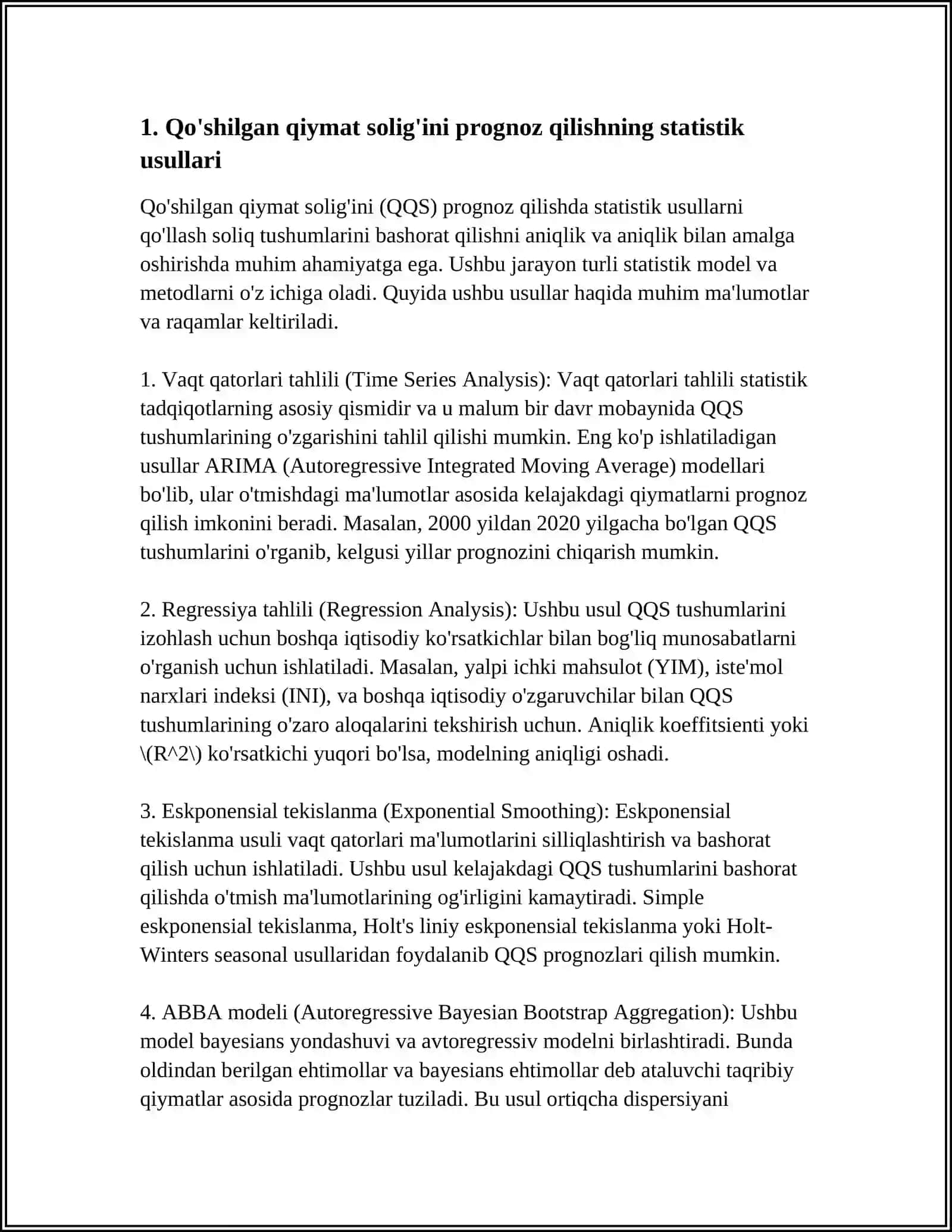Qo'shilgan Qiyamat Solig'ini Prognoz Qilish Usullari 4