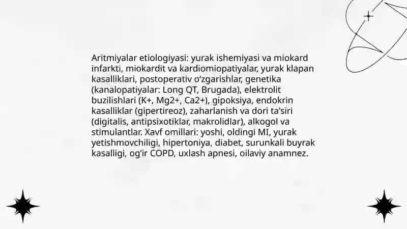 Yurak aritmiyalari haqida tushuncha.Tasnifi, tashxislash.EKG oʻzgarishlarini aniqlash va xulosa qilish 4