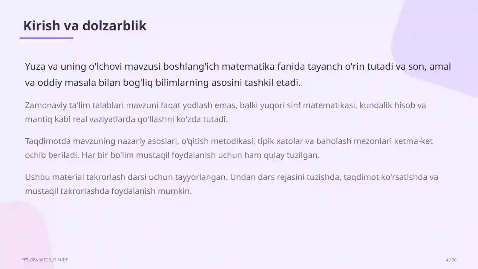 Yuza va uning o'lchovi (3-sinf) 4