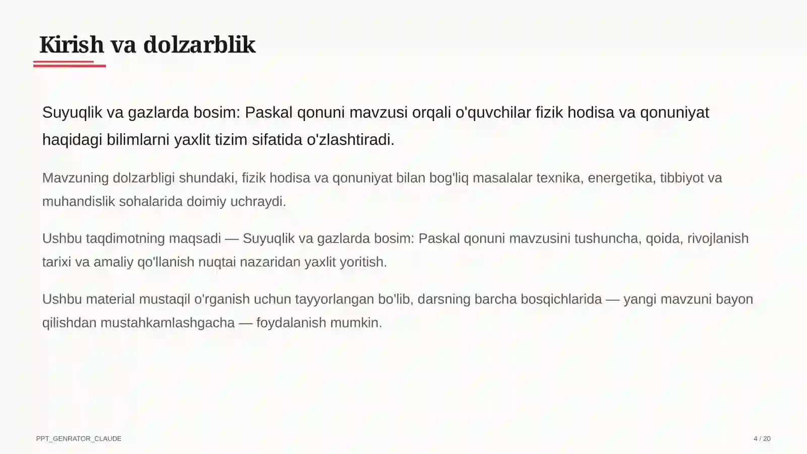 Suyuqlik va gazlarda bosim: Paskal qonuni (7-sinf) 4