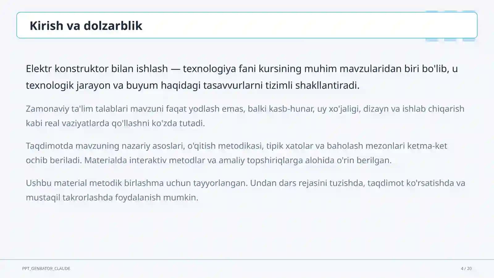 Elektr konstruktor bilan ishlash (4-sinf) 4