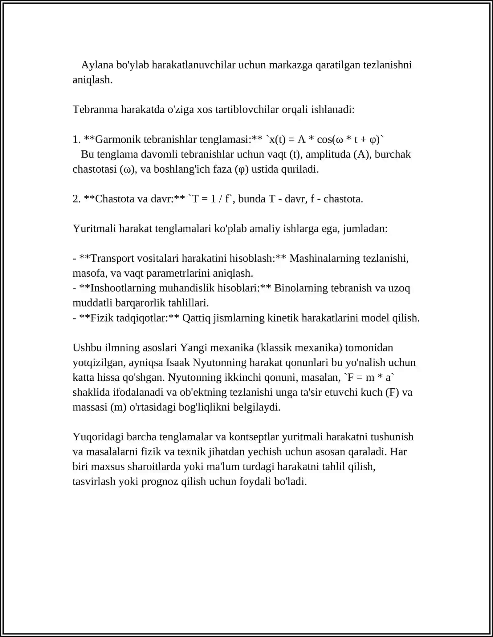 YURITMALARNING KINEMATIK HISOBI 4
