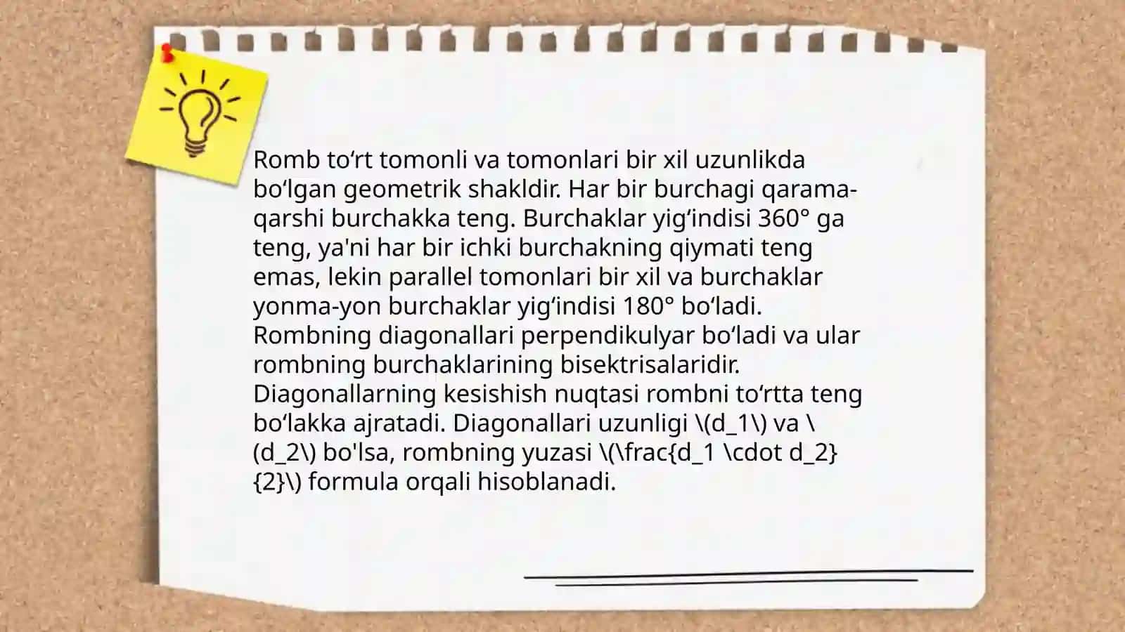 Rombning xossalari va uning yuzi 4