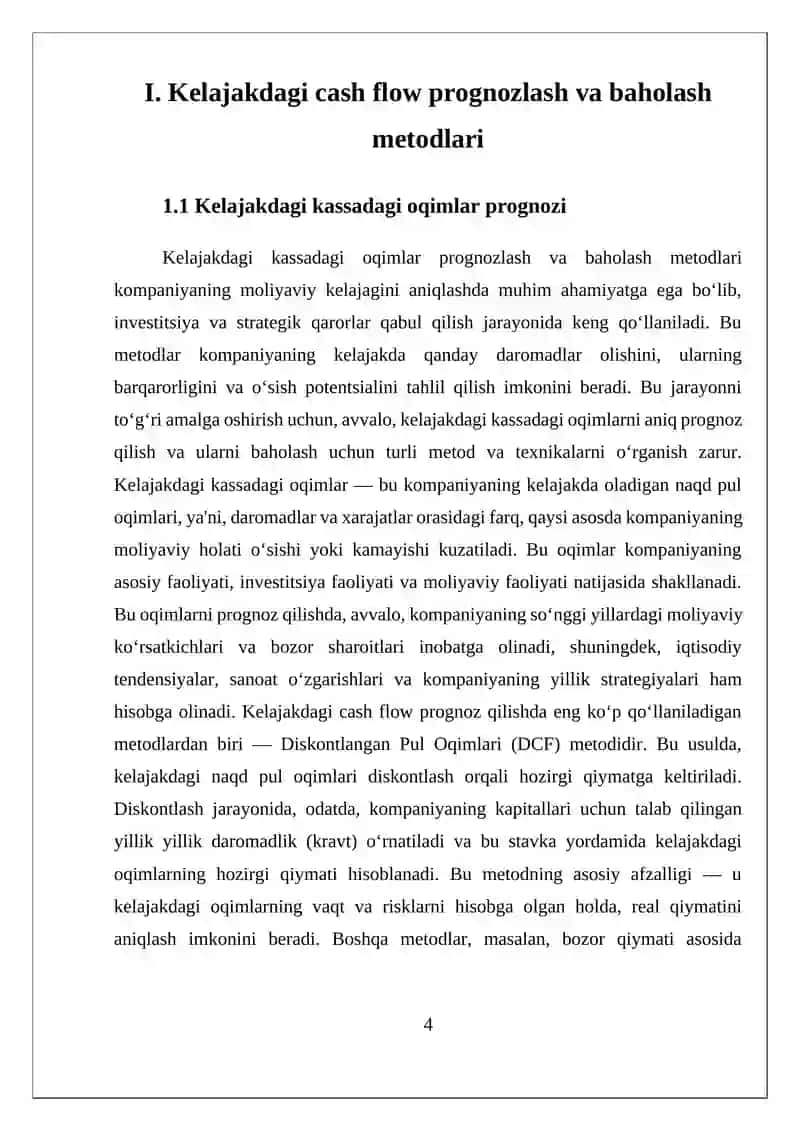 Firmaning istiqboldagi daromadlarini baholash 4
