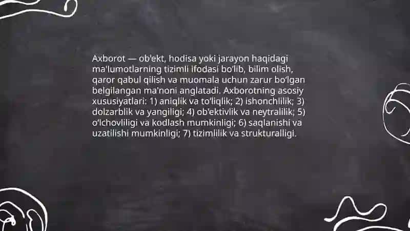 Akademik yozuv va axborot. Axborotning turlari.Axborotni tasniflash 4