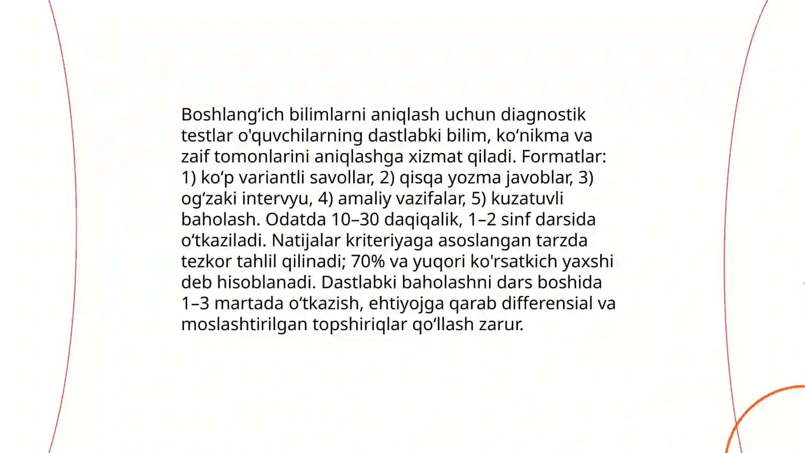 Oʻquvchilarning bilim koʻnikma va malakalarni tashxis etish 4