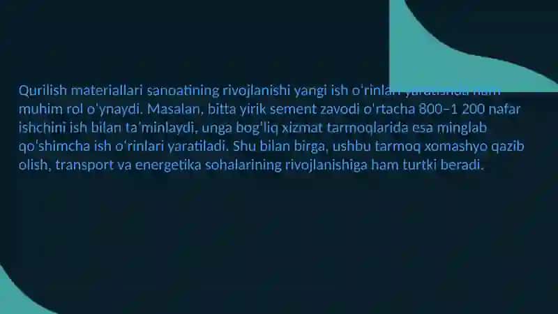 Qurilish materiallari sanoatini rivojlantirish xususiyatlari 4