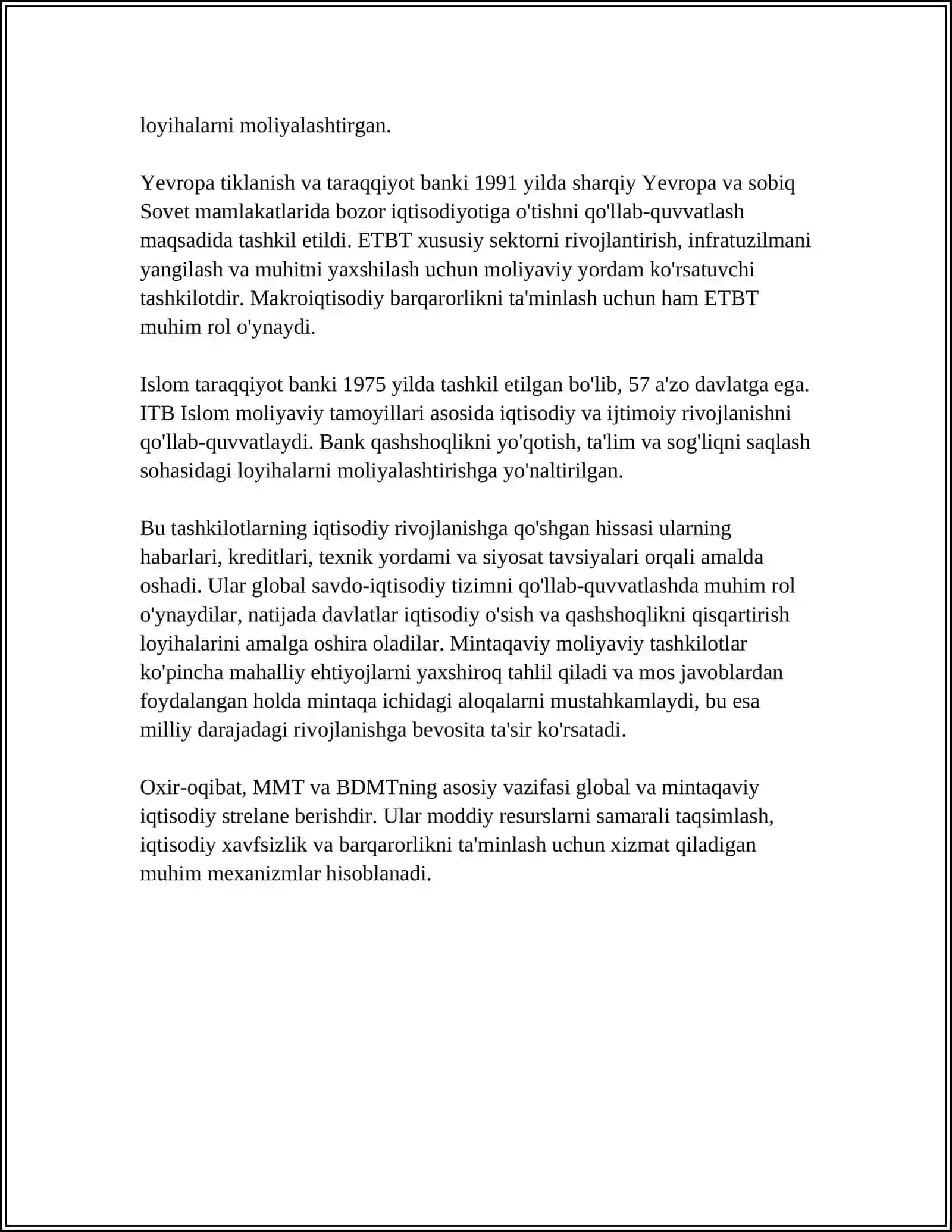 Mintaqaviy va butun dunyoviy moliyaviy tashkilotlar 4