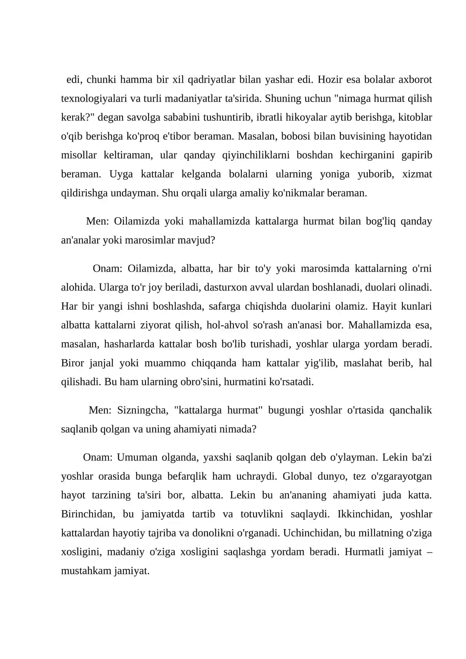 TOJIBOYEVA MALOHATNING “MAKTABGACHA TA’LIMDA ETNOPEDAGOGIKA” Fanidan tayyorlagan 2-TOPSHIRIQ ISHI YOZMA (INTERVYU) ISHI 4