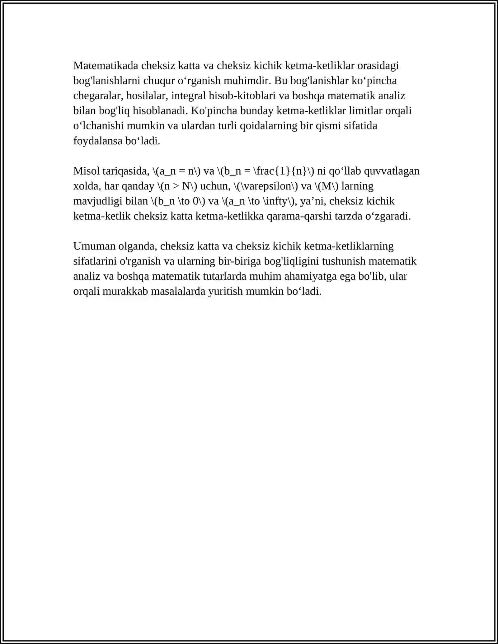 CHEKSIZ KATTA KETMA-KETLIKLAR 4