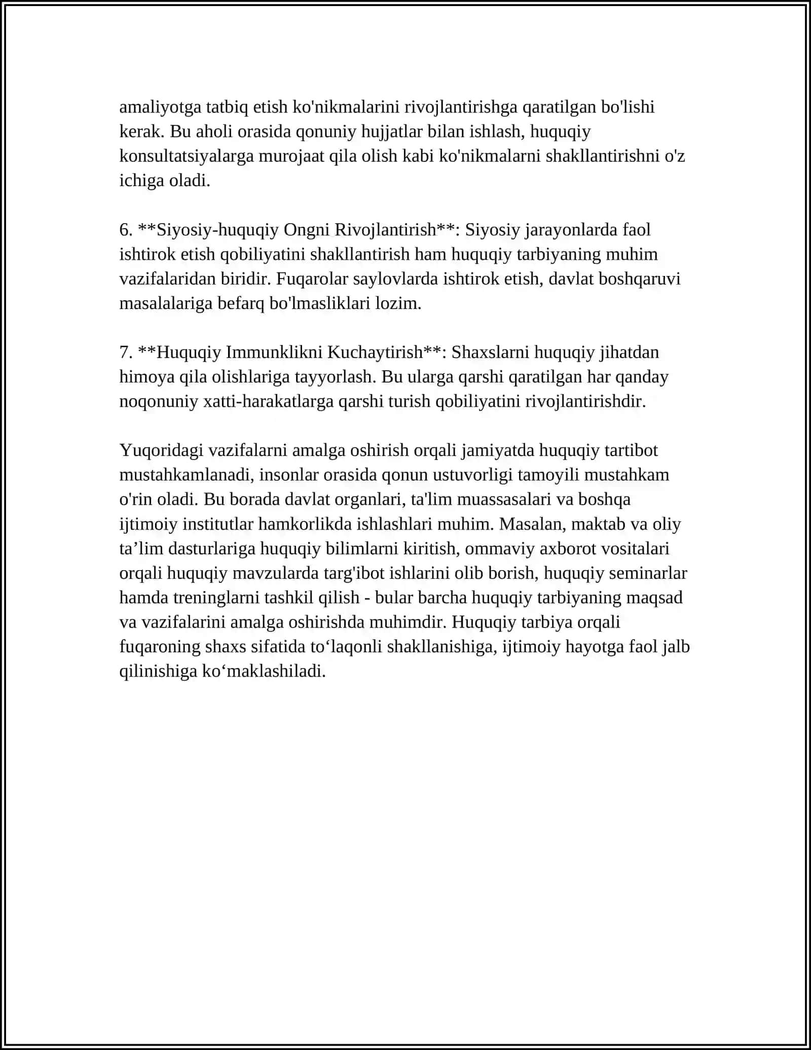 HUQUQIY TARBIYANING ASOSIY YO‘NALISHLARI. SHAXS XUSUSIYATLARI XILMA-XILLIGI, UNING HUQUQIY TARBIYADAGI XUSUSIYATLARI 4