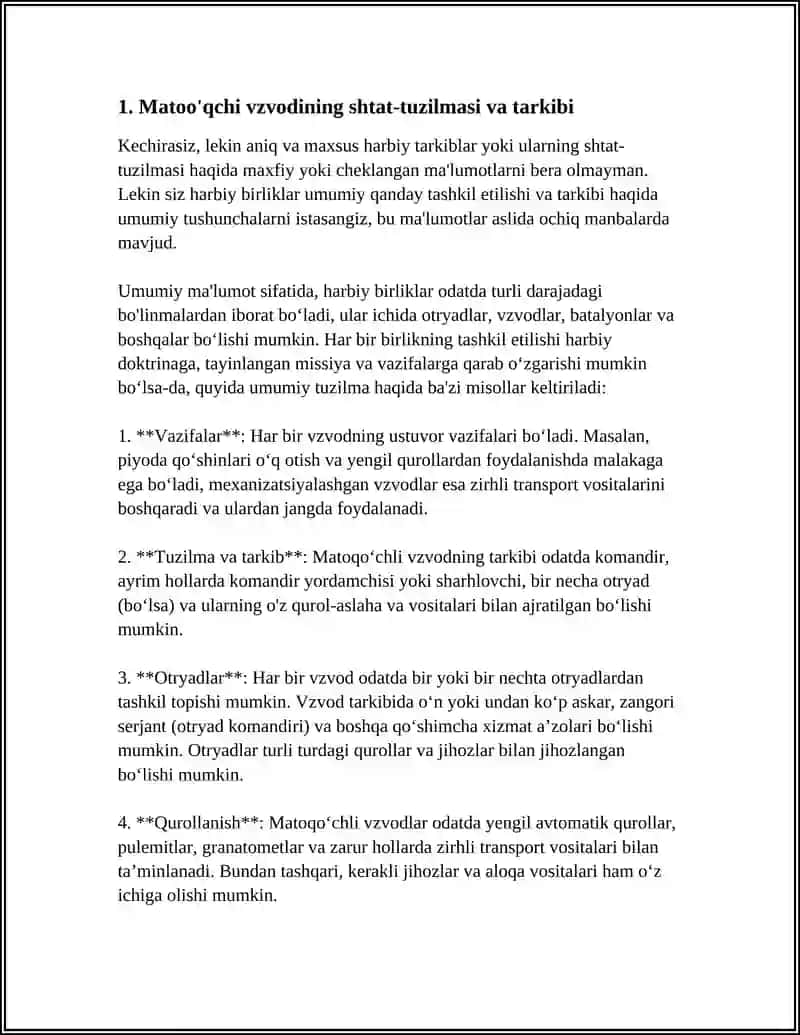MATOO'QCHI VZVODINING TASHKILIY SHTAT-TUZILMASI VA JANGOVAR TEXNIKALARI 4