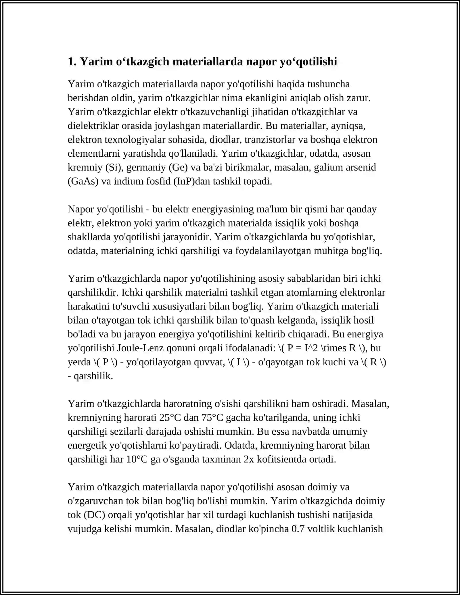 MAXALLIY QARSHILIKLAR TA'SIRIDA YÒQOTILGAN NAPOR 4