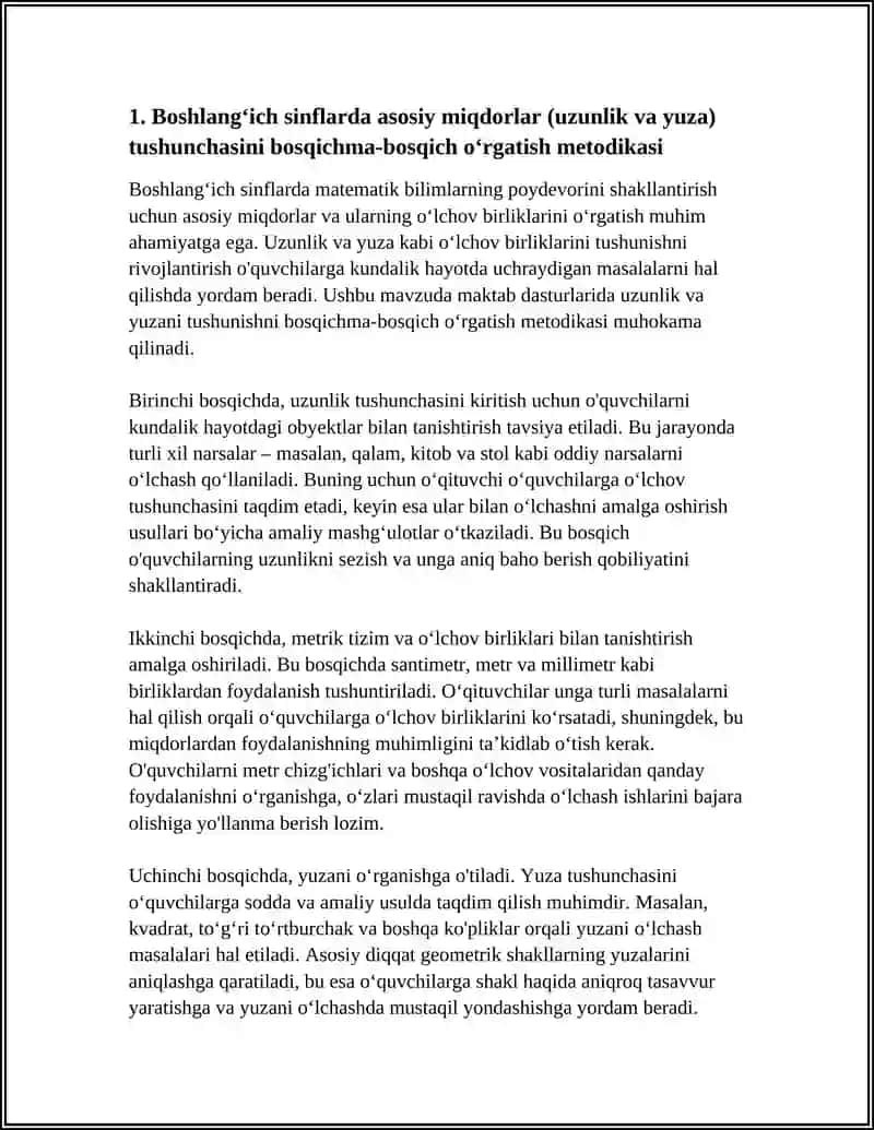 BOSHLANGʻICH SINFLARDA ASOSIY MIQDORLAR VA ULARNI OʻLCHOV BIRLIKLARINI OʻRGATISH METODIKASI 4