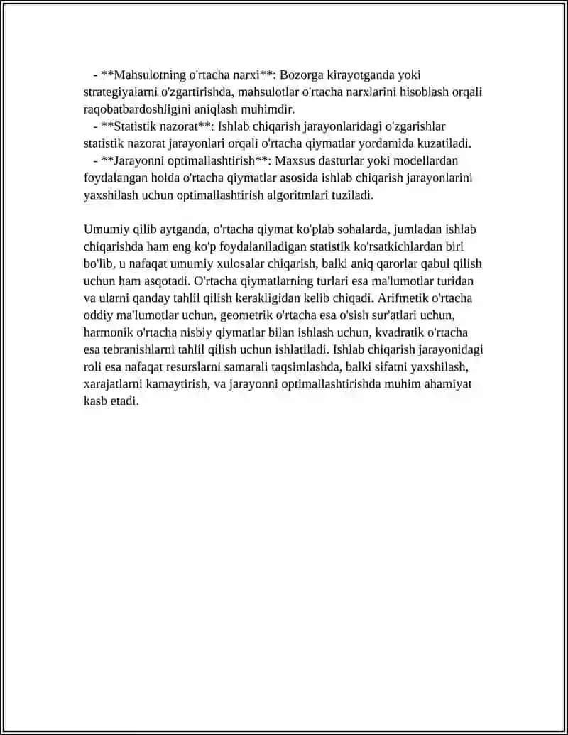 O'RTACHA VA CHEKLI QIYMATLAR TUSHUNCHASI: ISHLAB CHQARISH JARAYONIDAGI RO'LI 4