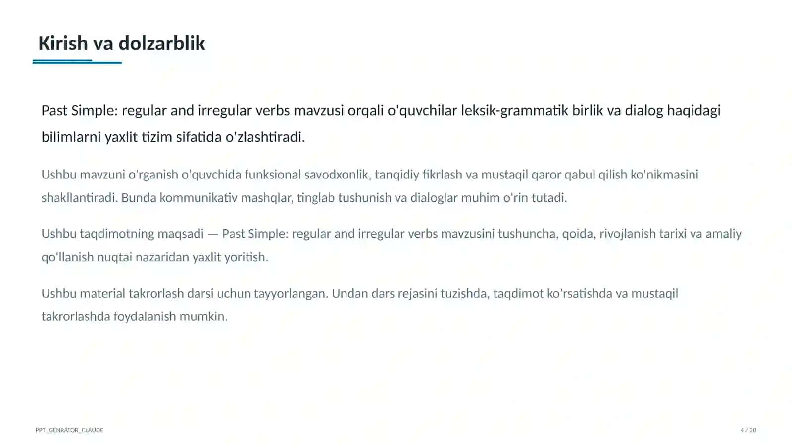 Past Simple: regular and irregular verbs (6-sinf) 4