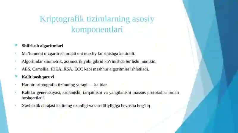 Kriptografik tizimlarning tavsifi. 4