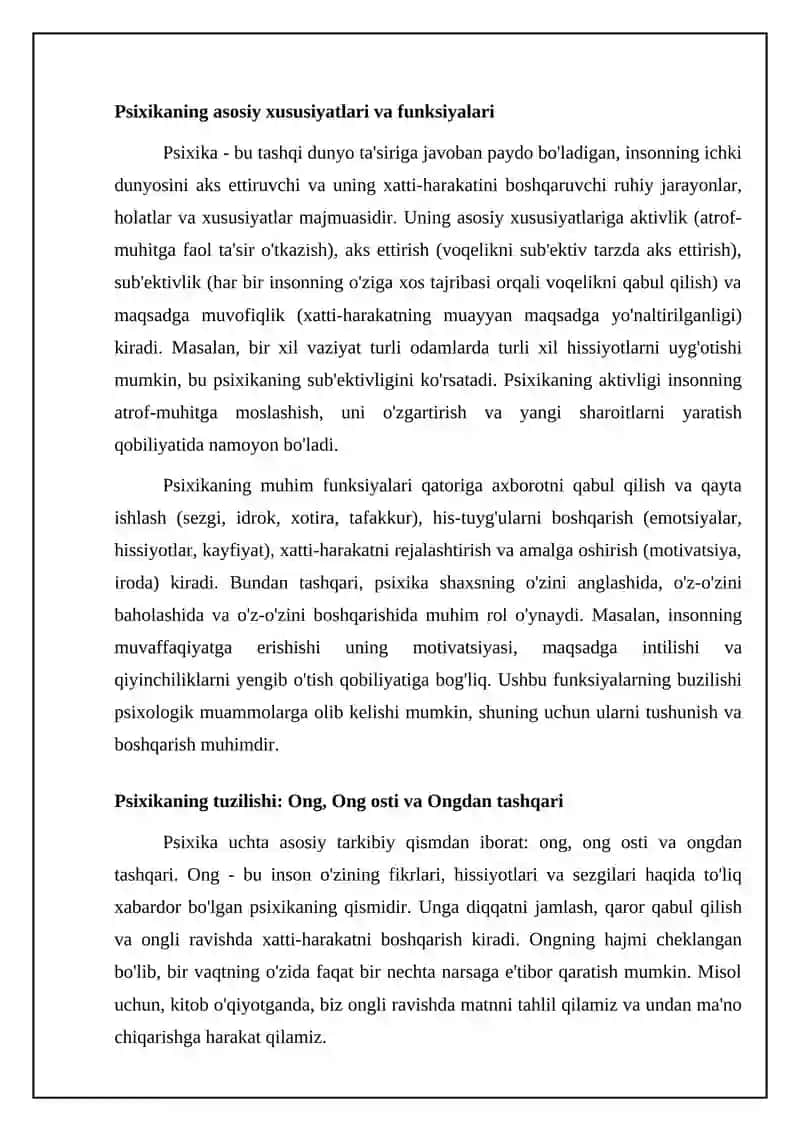 Psixika hagida umumiy tushuncha. inson psixikasinin tabiati. 4