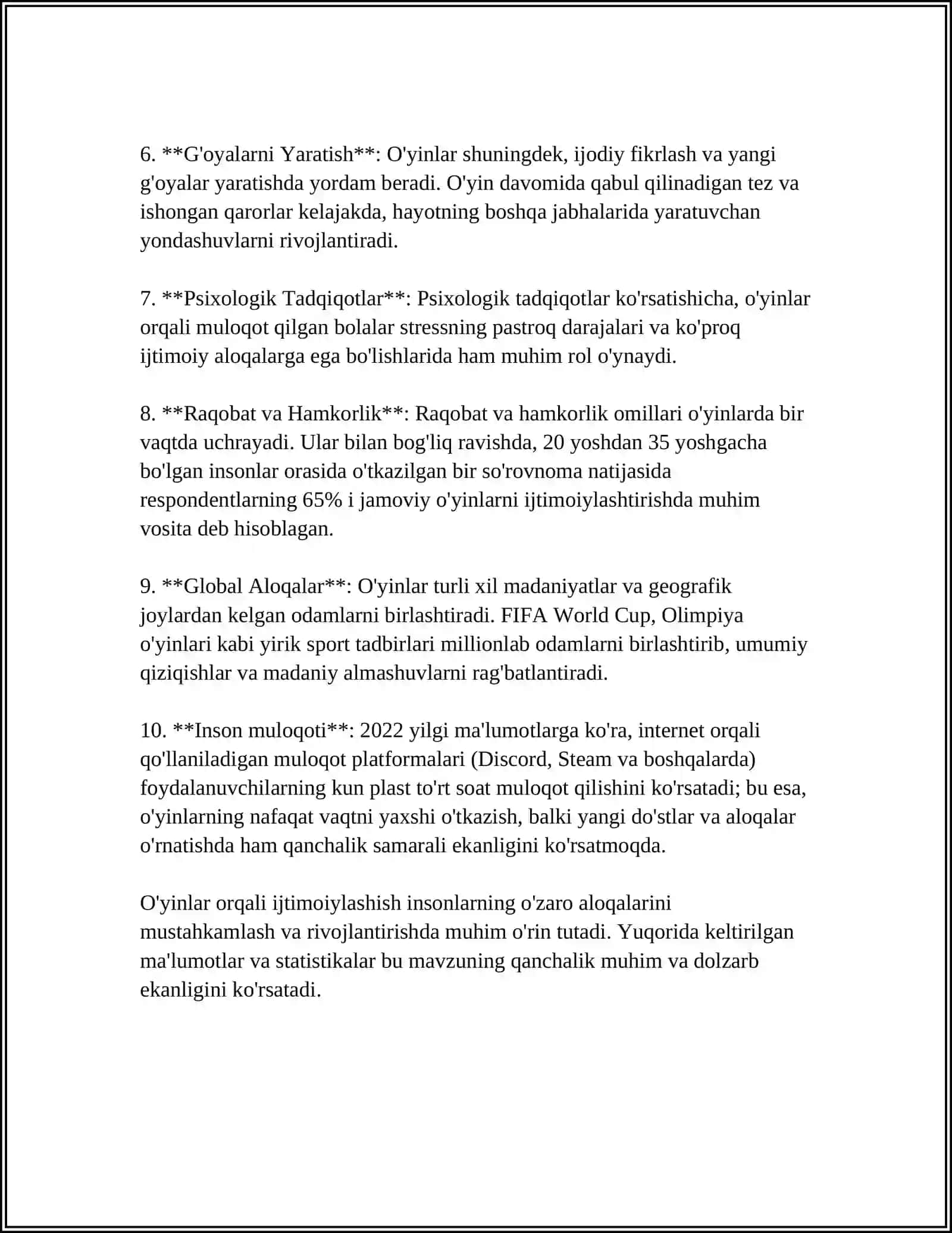 MUSTAQIL ISH Mavzu: OʻYINLAR IJTIMOIY FAOLIYAT SIFATIDA 4