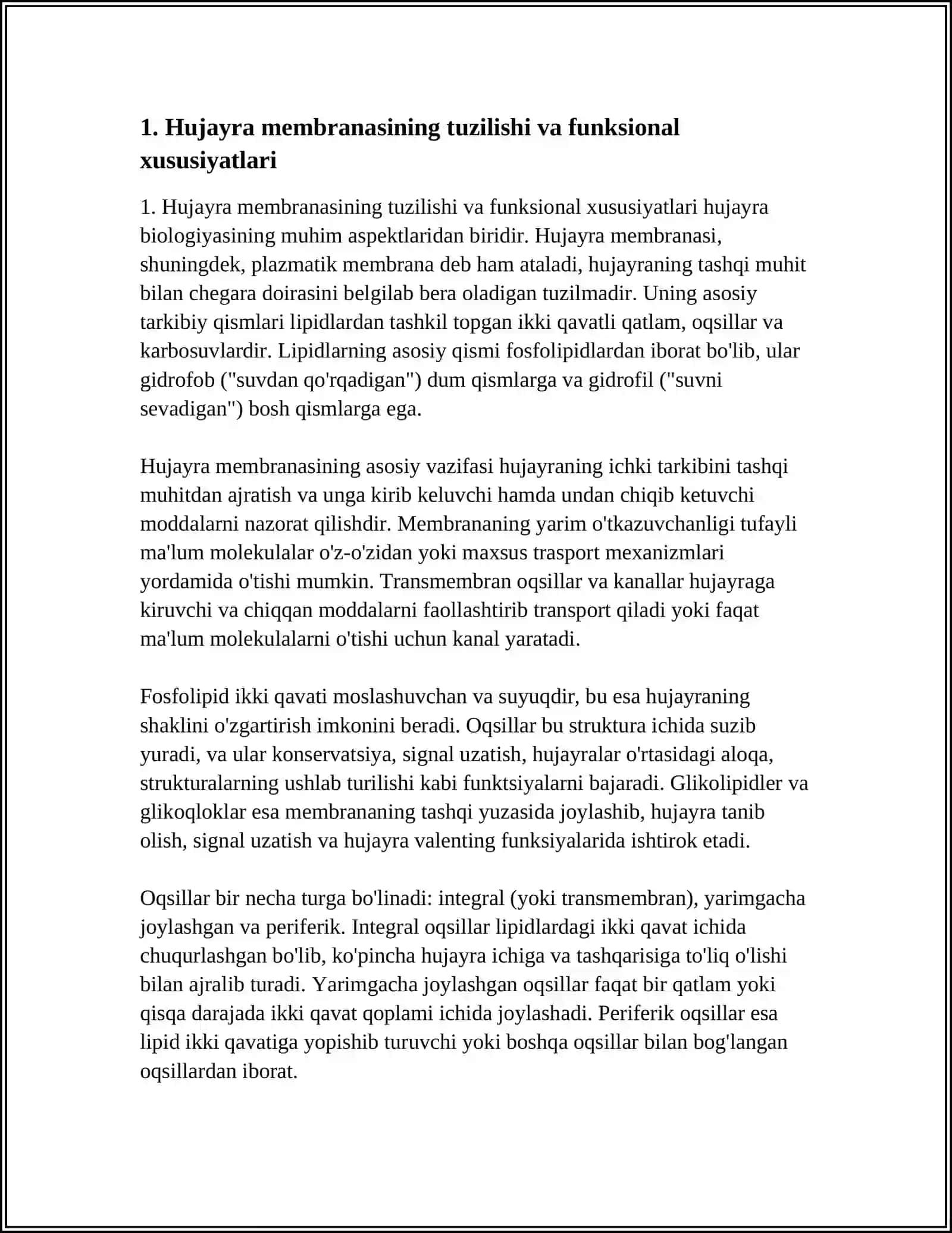 HUJAYRA TUZILISHI. HUJAYRA NAZARIYASI. HAYVON VA ODAM XROMOSOMALARNING MORFOFUNKTSIONAL XARAKTERISTIKASI 4