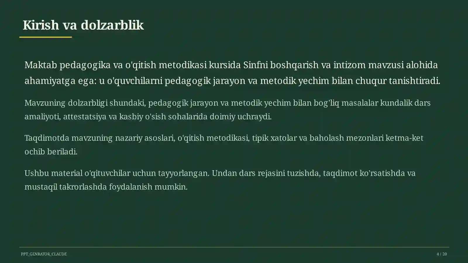 Sinfni boshqarish va intizom 4
