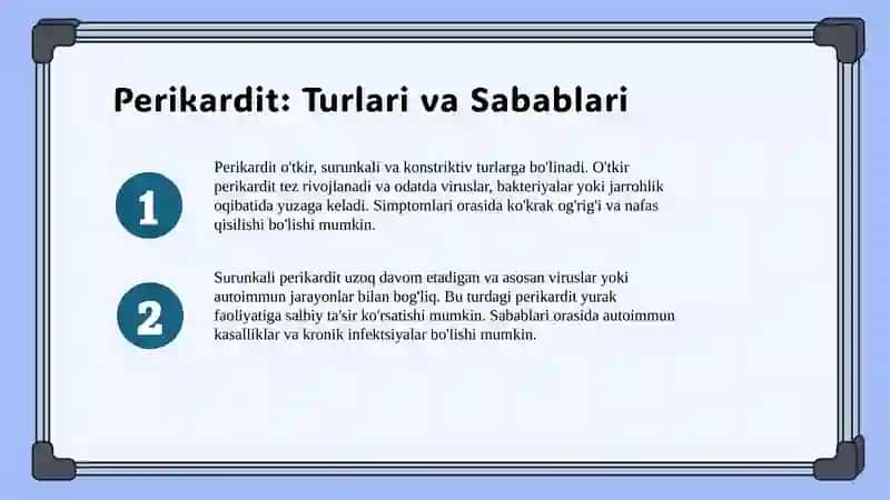 Perikard kasalliklari. Yurak o'smalar. Yurak transplantatsiyasi 4