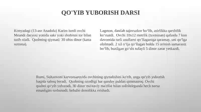 Jalollidin rumiyning ovchi va lochin hikoyasi 4