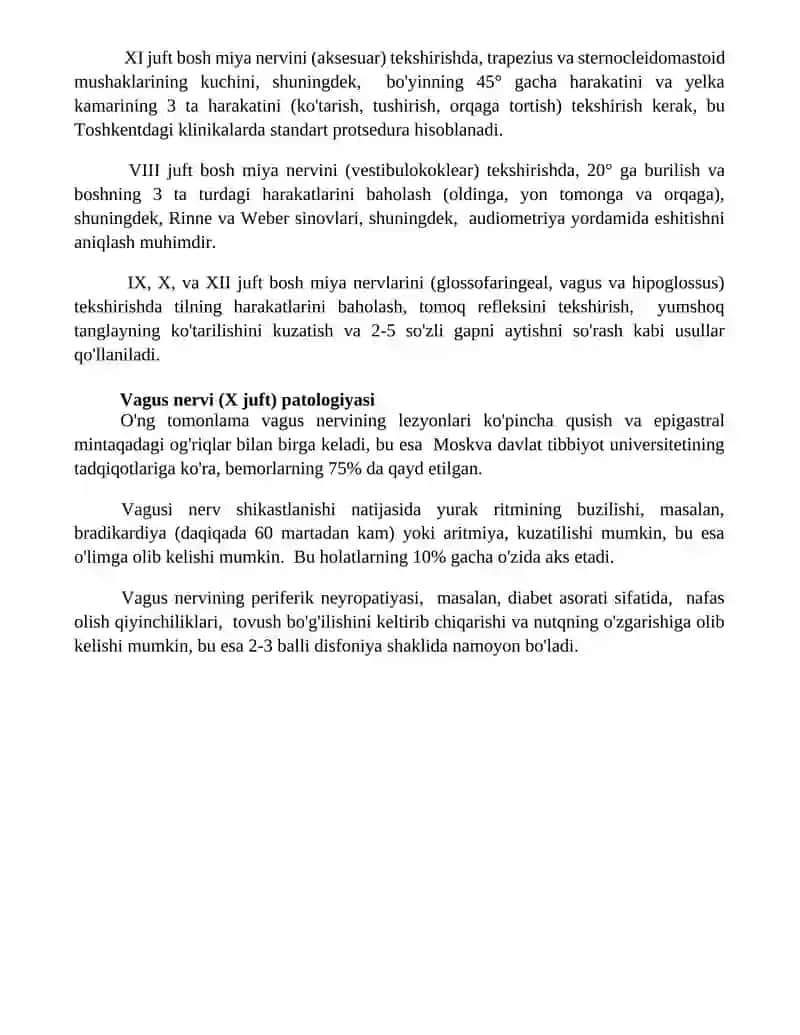 VIII, IX, X, XI va XII bosh miya nervlarining tekshirish usullari va patologiyasi 4