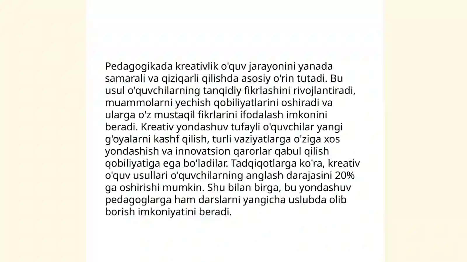 Kreativ fikrlash pedagogikasining oʻziga xos xususiyatlari 4