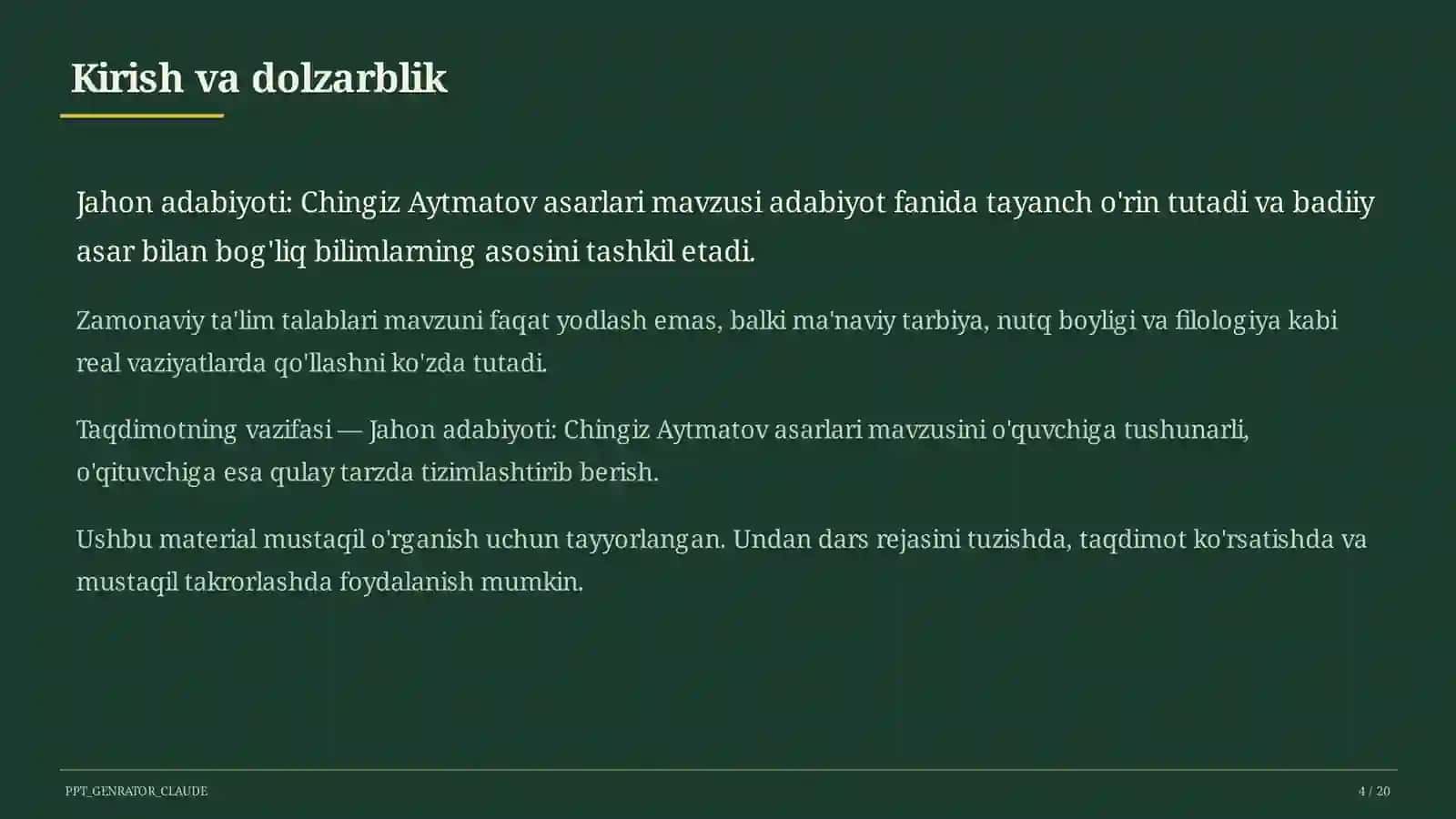 Jahon adabiyoti: Chingiz Aytmatov asarlari (11-sinf) 4