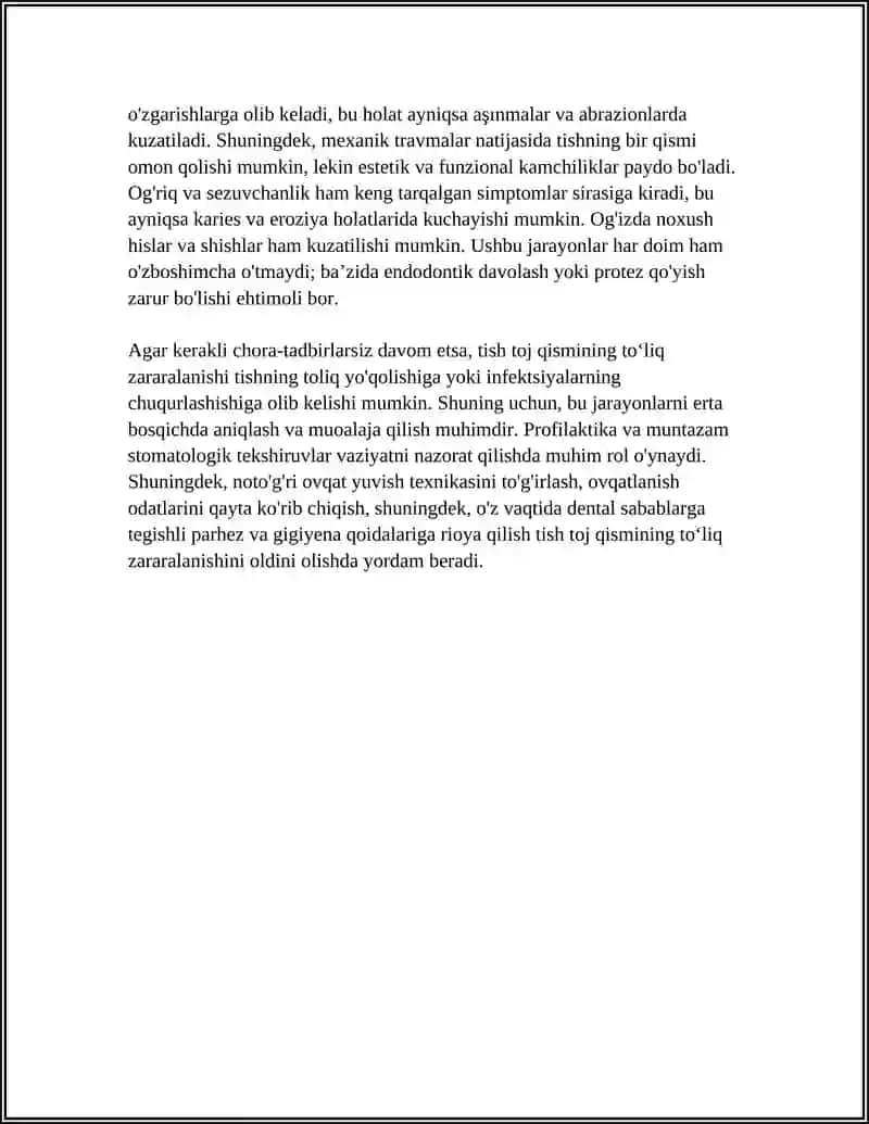 TISH TOJ QISMINING TOLIQ ZARARLANISHI.UNING ETIOLOGIYASI PATOGENIZI VA KLINIKASI 4