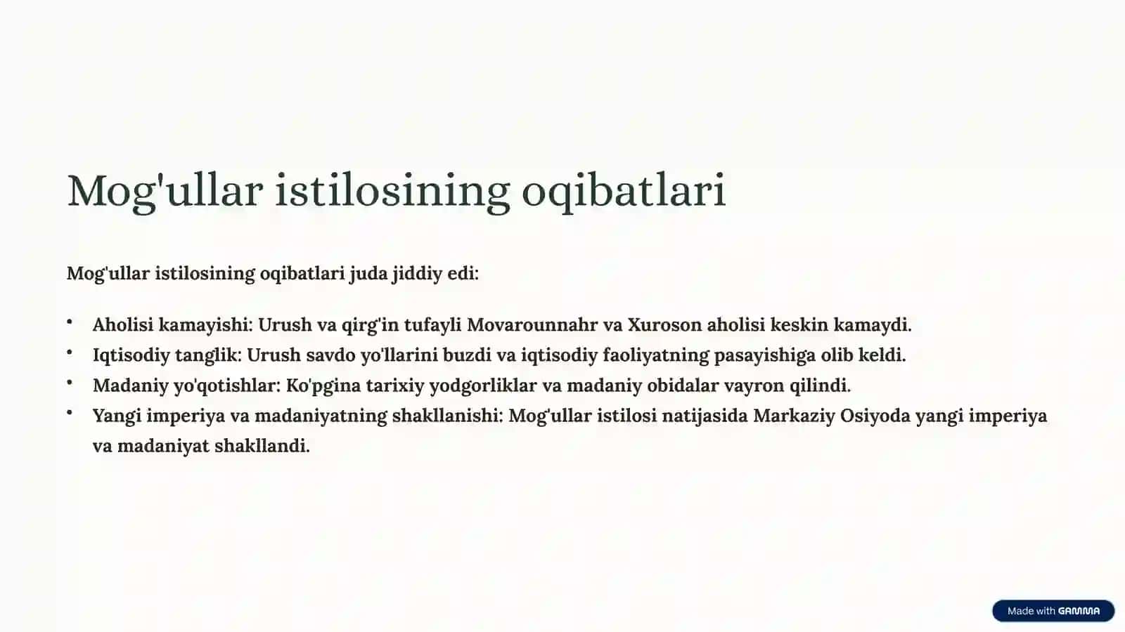 Movarounnahr va Xurosonning Mog'ullar tomonidan Bosib Olinishi mavzusida tayyor taqdimot 4