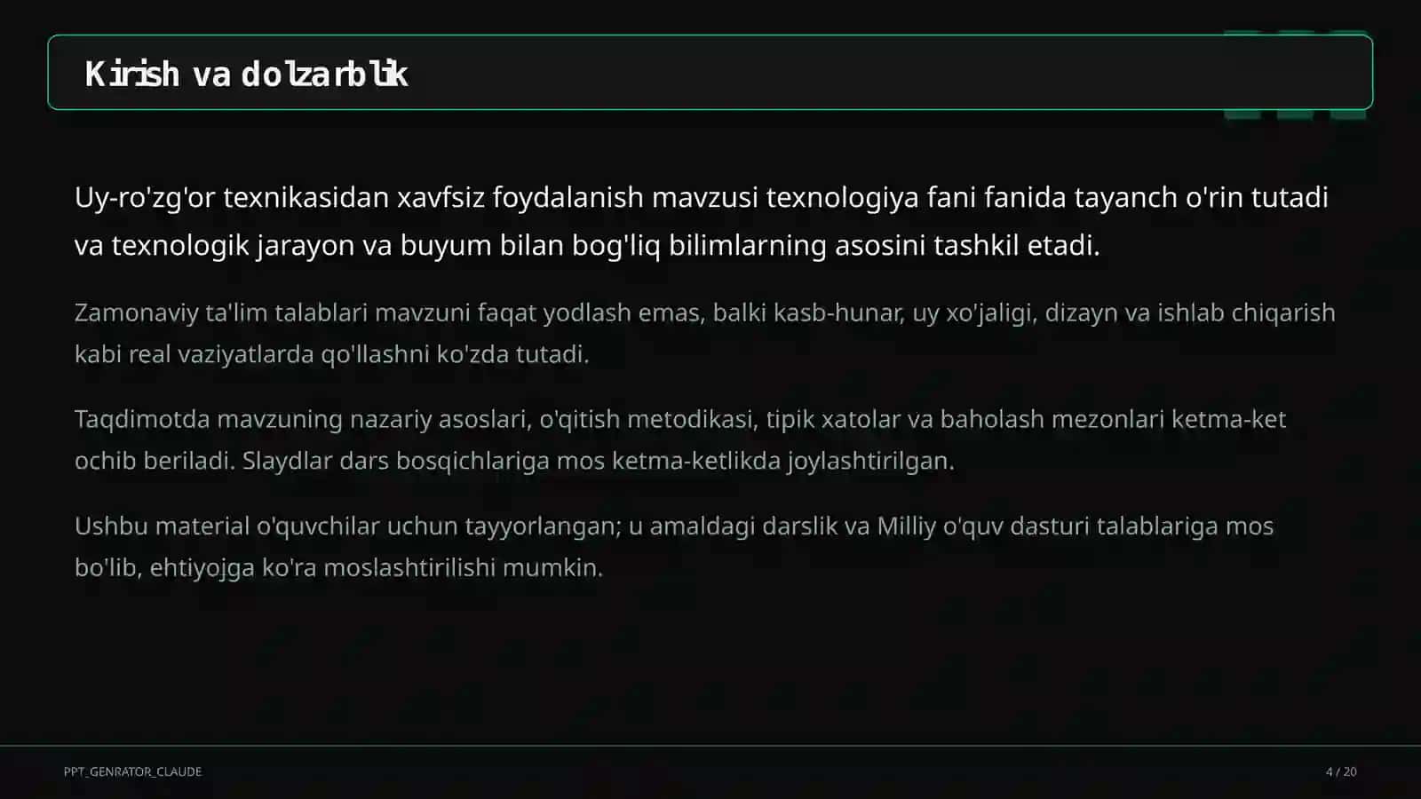 Uy-ro'zg'or texnikasidan xavfsiz foydalanish (7-sinf) 4