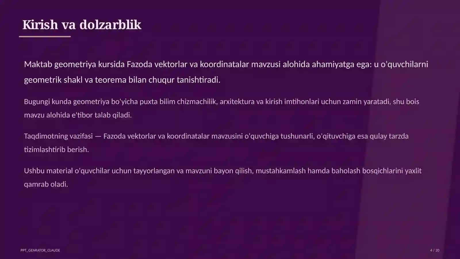 Fazoda vektorlar va koordinatalar (11-sinf) 4