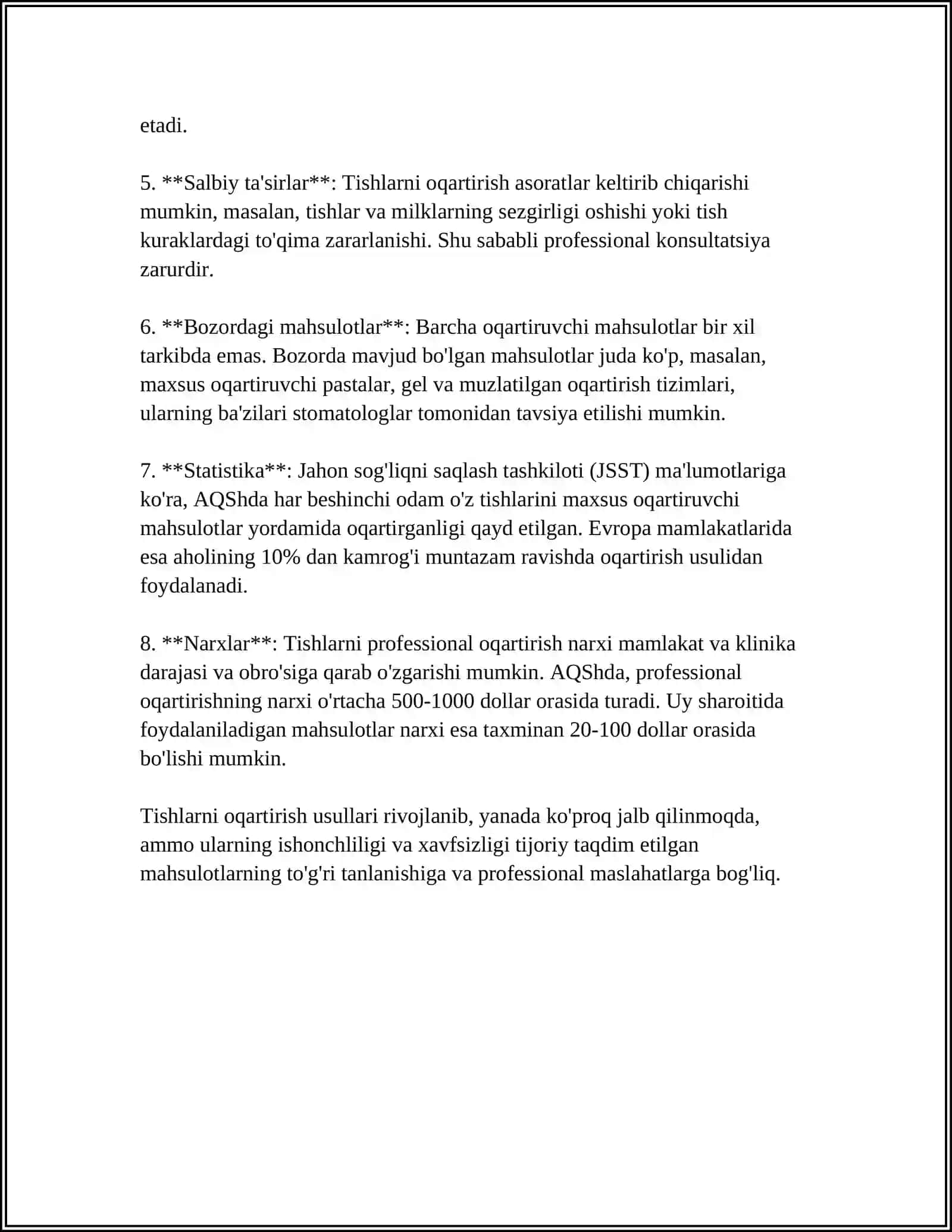 TISHLARNI OQARTIRISH. KORSATMA QARSHI KORSATMALAR. QOLLASH USLUBI 4