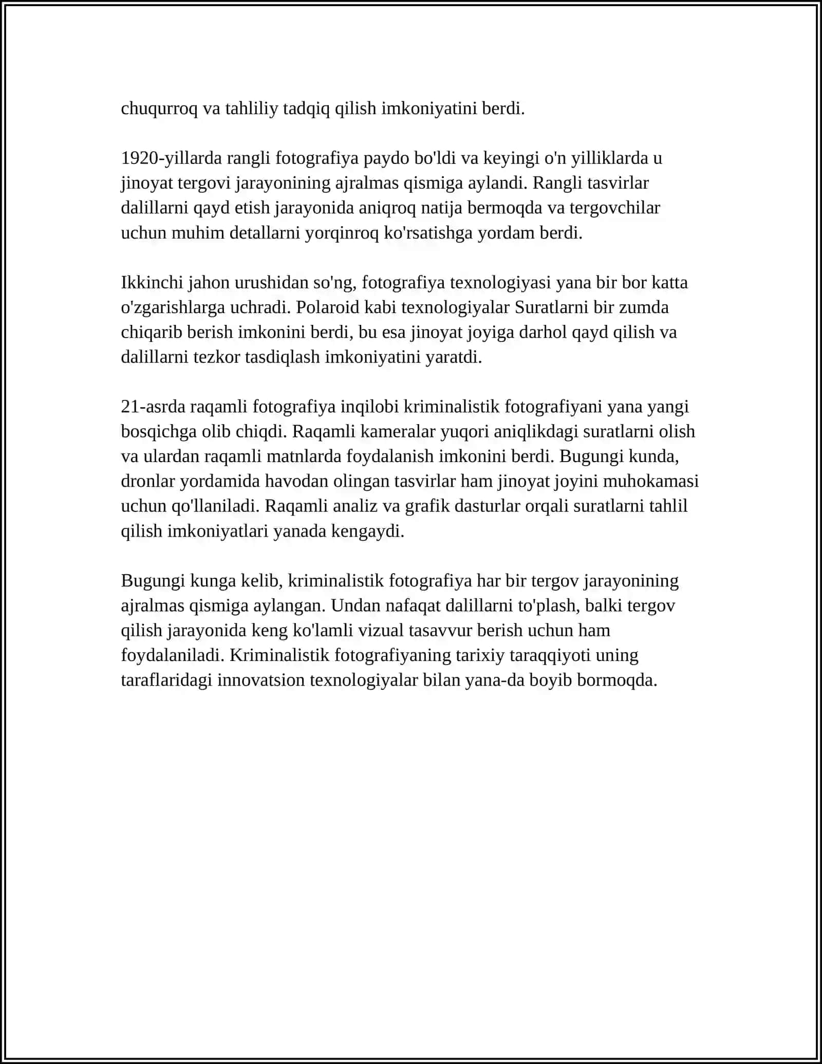 KRIMINALISTIK FOTOGRAFIYA TUSHUNCHASI,UNING QOʻLLANILISH SHAKLI 4