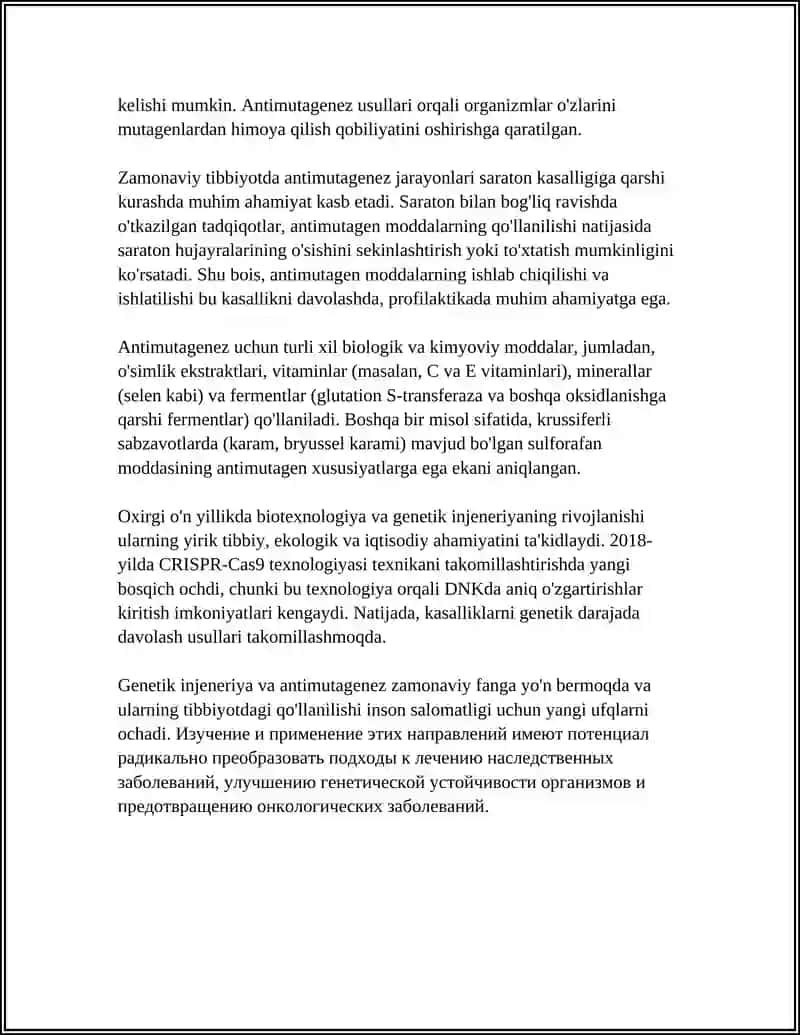 GENETIK INJENERIYANING YIBBIYOTDAGI ROLI. ANTIMUTAGINEZ 4