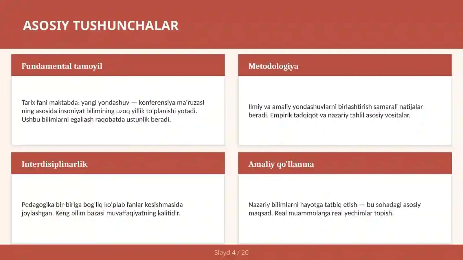 TARIX FANI MAKTABDA: YANGI YONDASHUV — KONFERENSIYA MA'RUZASI 4