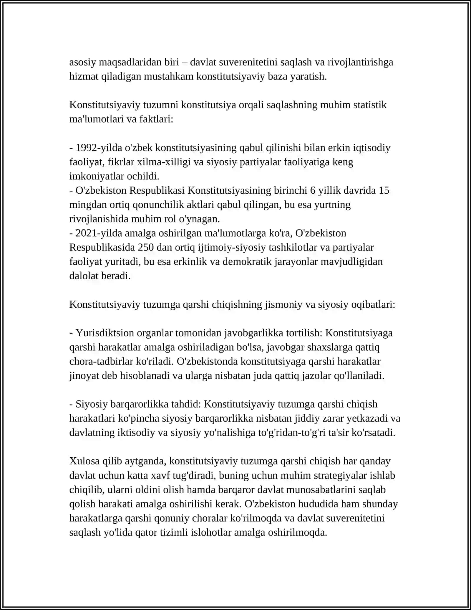 O'ZBEKISTON RESPUBLIKASI KONSTITUTSIYAVIY TUZIMIGA QARSHI CHIQQANLIK UCHUN JAVOBGARLIK 4