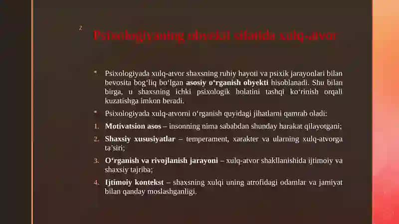 Xulq atvorning psixologiyaning obyekti sifatida oʻrganilishi 4