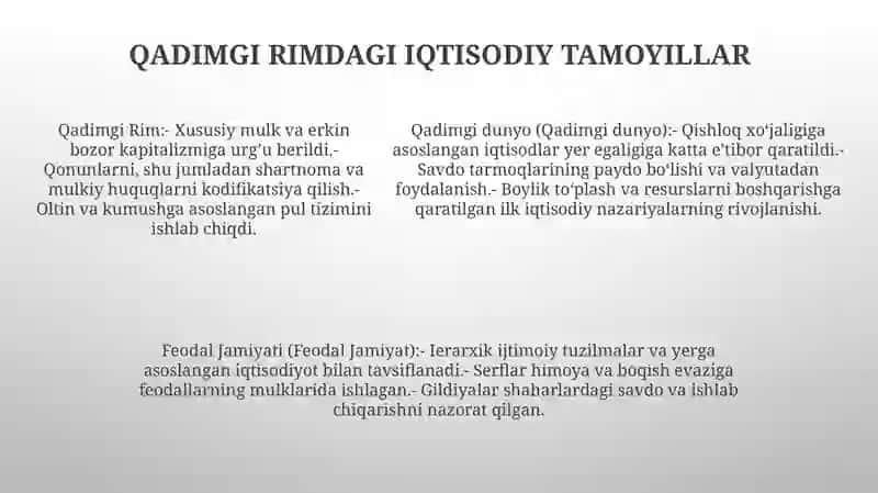 Qadimgi Dunyo, Feodal Jamiyati Va Ilk Kapitalizmning Iqtisodiy TaʼLimotlari BoʻYicha 4