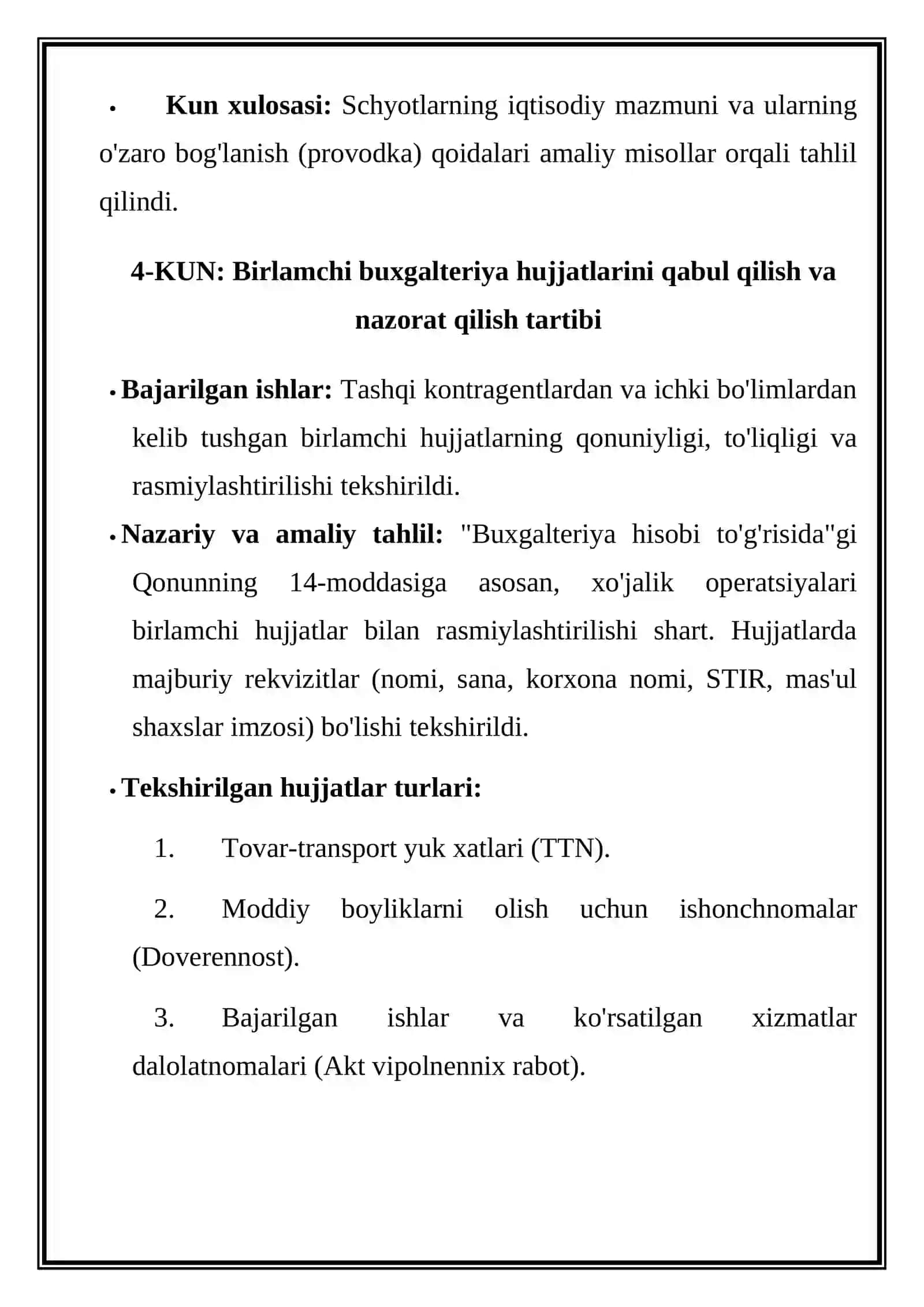 Korxonaning huquqiy maqomi va ichki tartib-qoidalari bilan tanishuv 4
