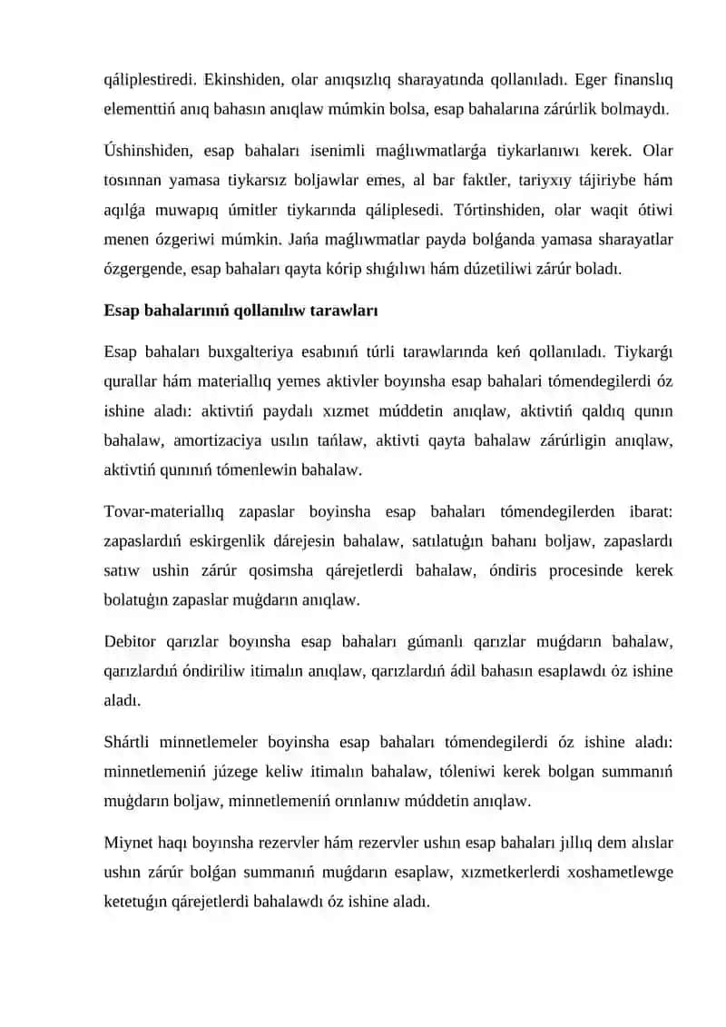 Esap bahalarındaǵı ózgerisler 4