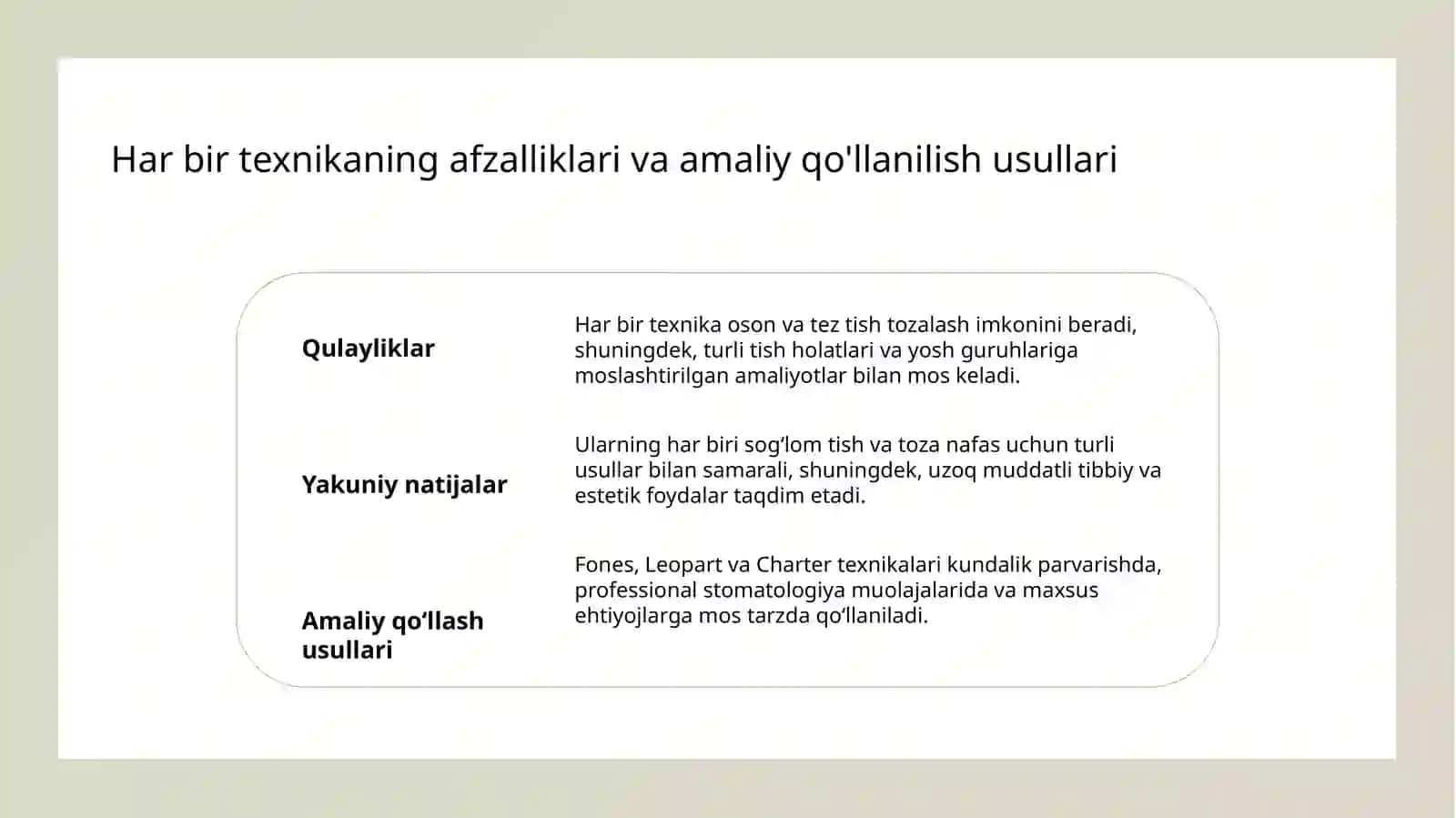 Tish tozalash usullari Fones Leopart Charter 4