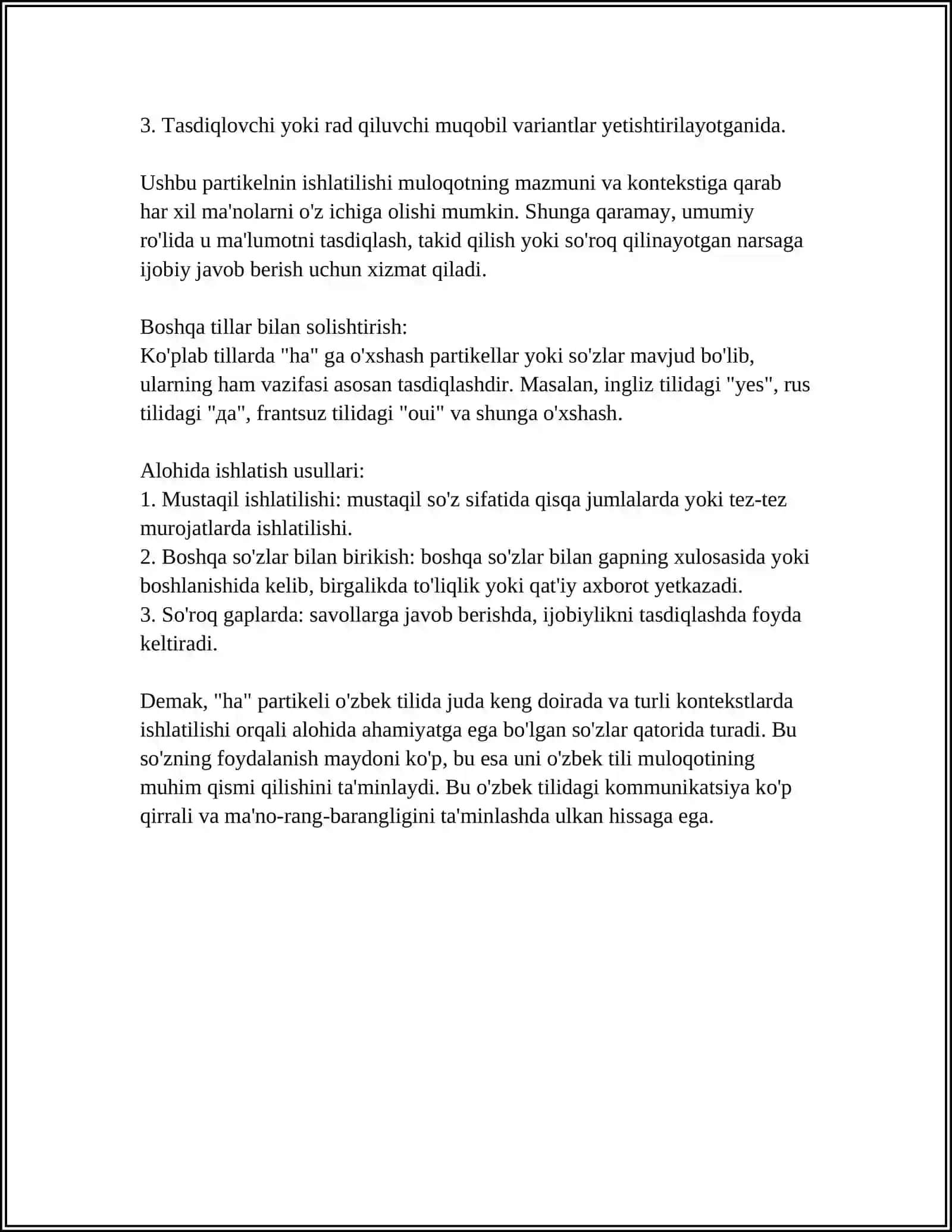 "Ha" partikeli: asosiy maʼnosi va grammatik roli 4